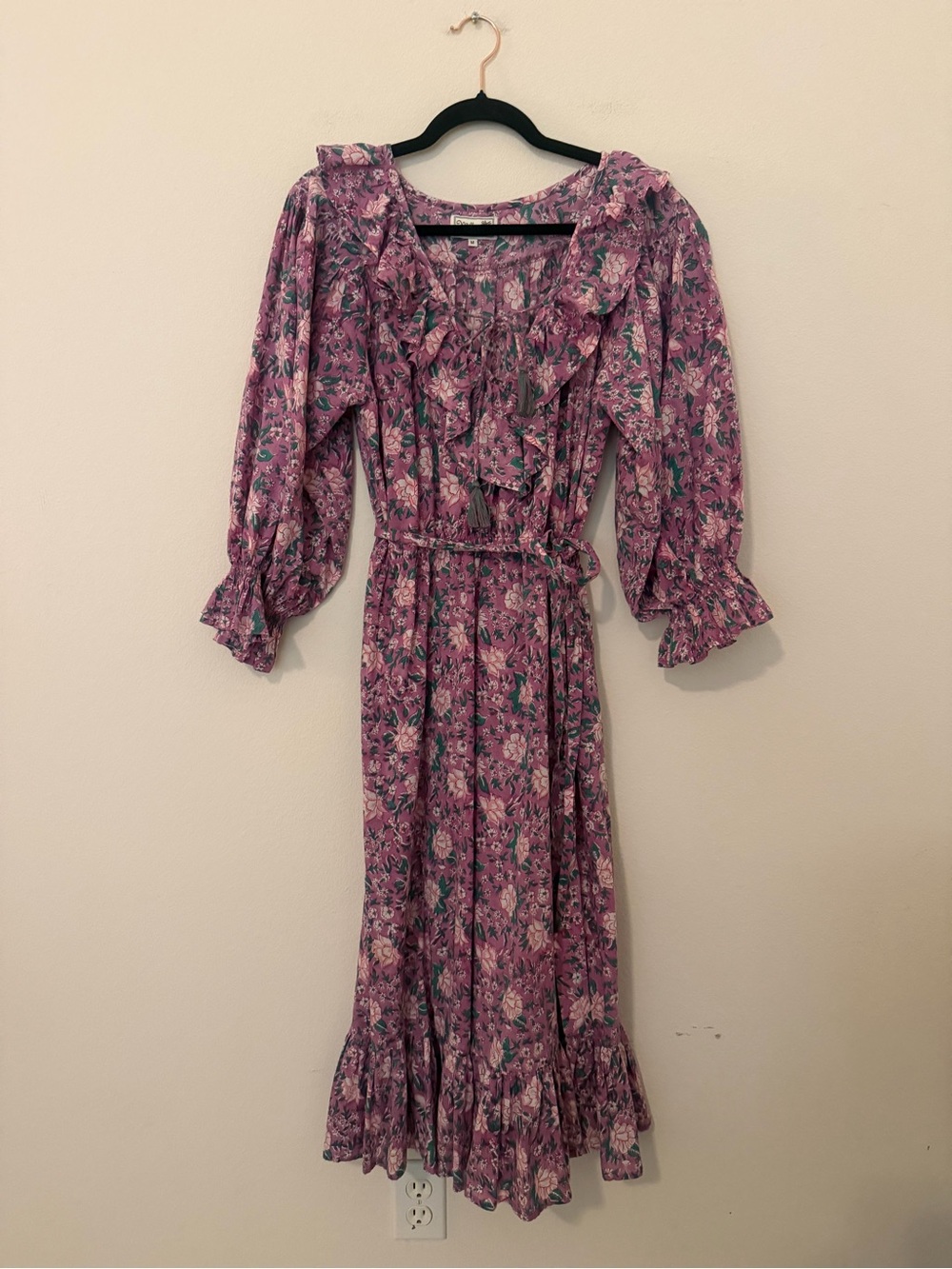 Mille Purple Floral June Midi Dress Size M Puff Sleeves Feminine Cottagecore